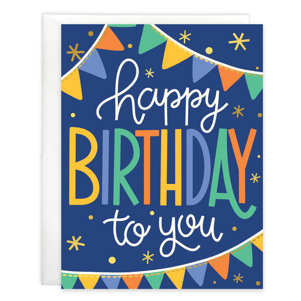 Birthday card  - Banners on Blue