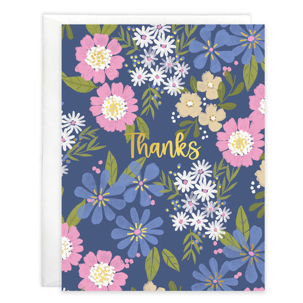 Thank You card  - Floral on Navy