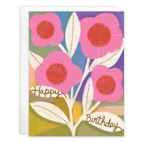 Birthday card  - Painted Pink Flowers