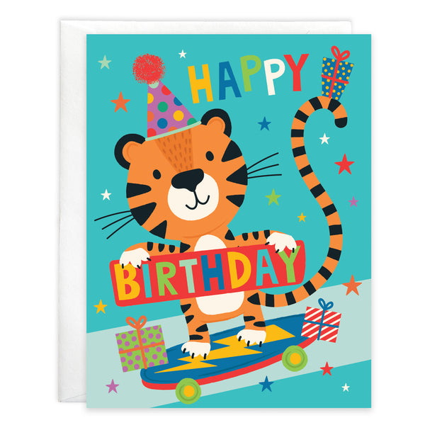 Birthday card  - Skateboarding Tiger