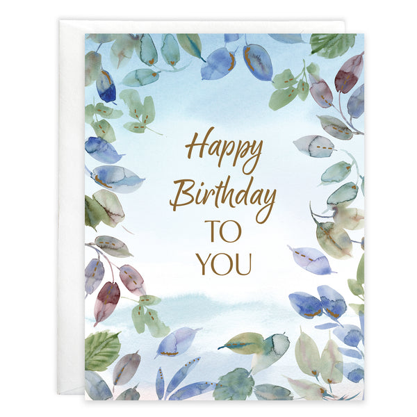 Birthday card  - Blue Leaves