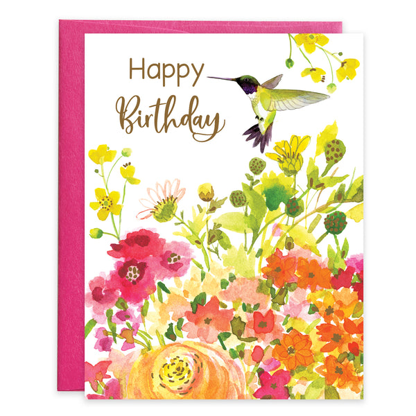 Birthday card  - Hummingbird/Flowers