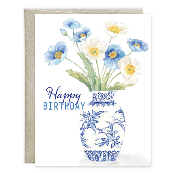 {with scripture} Birthday Card - Blue Flowers in China Vase