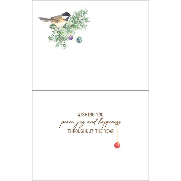 Christmas card - Chickadee and Ornaments, Gina B Designs