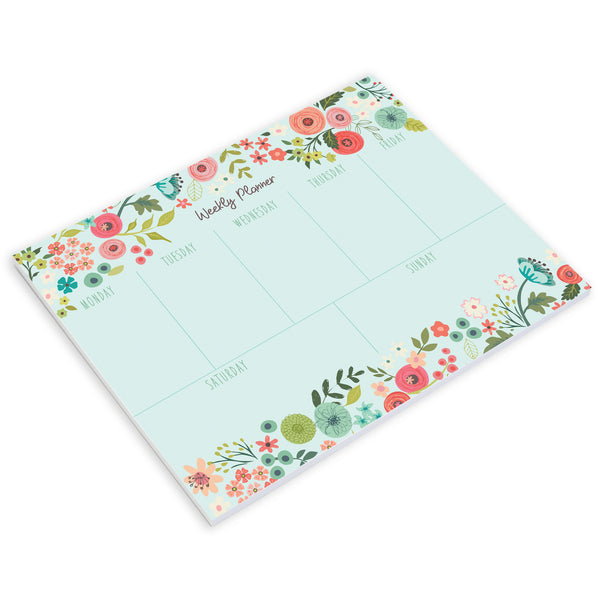 Weekly Planner Pad - Coral Light Blue Flowers
