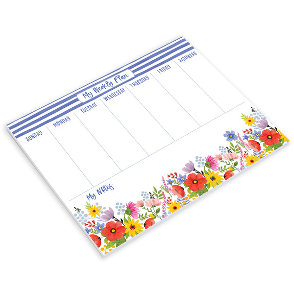 Weekly Planner Pad - Blue Stripes and Flowers