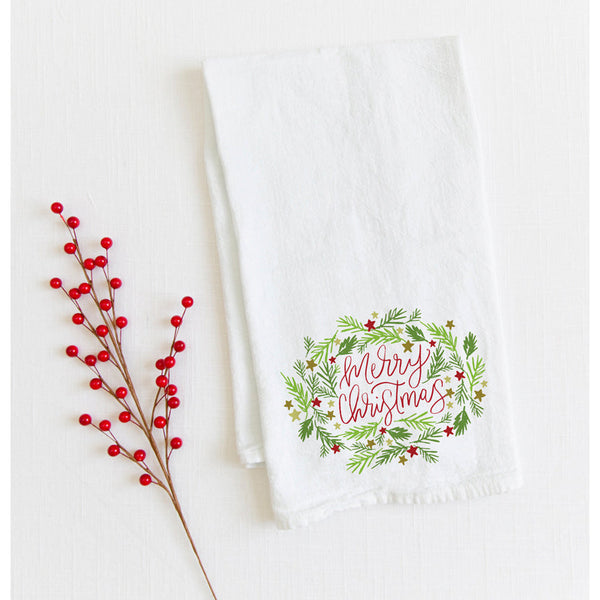 Holiday Tea Towel - Merry Branches and Stars, Gina B Designs