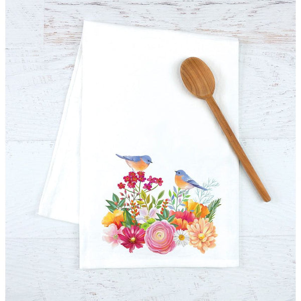 Tea Towel - Bluebirds on Flowers, Gina B Designs