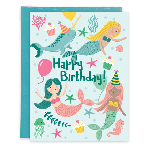 Birthday card - Mermaids and Balloons