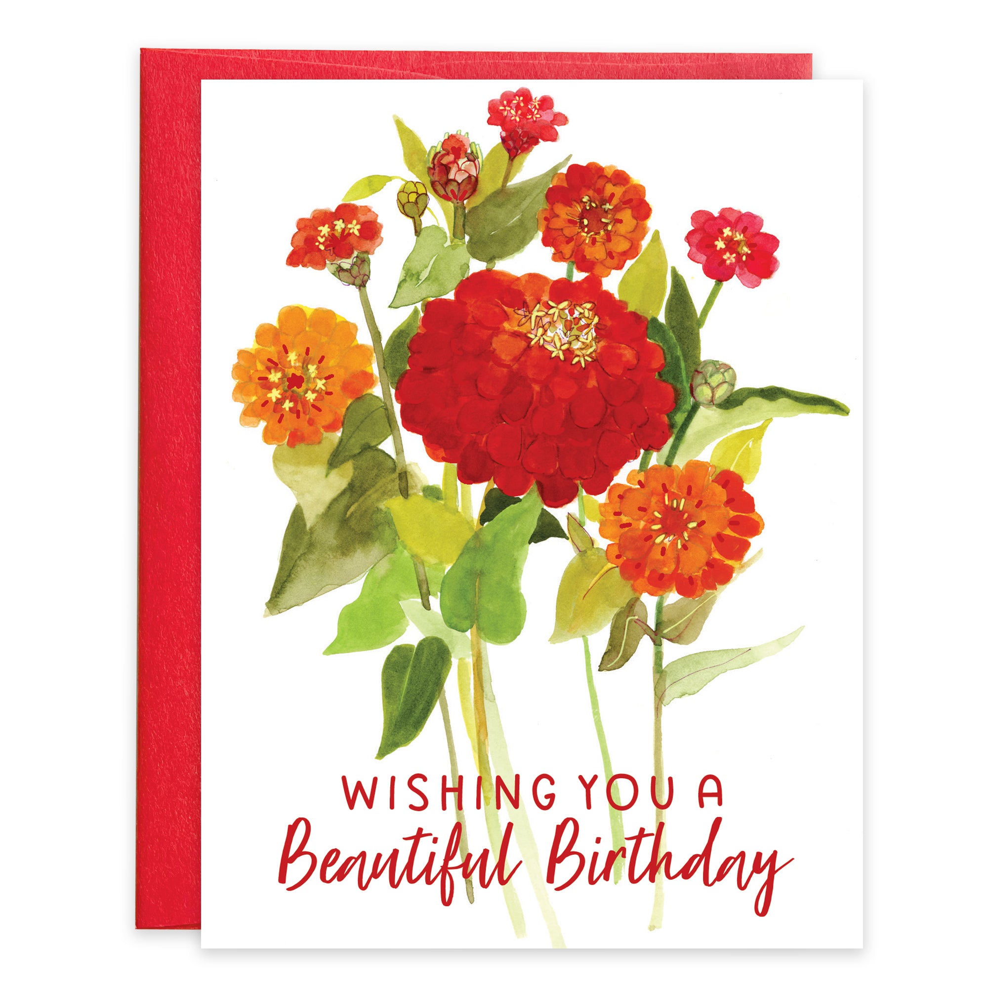 Birthday card - Red Zinnias