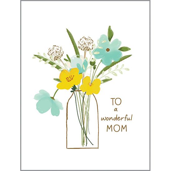 Mother's Day card - Teal and Yellow Flower Vase, Gina B Designs