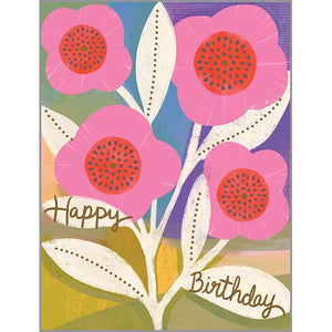 Birthday card  - Painted Pink Flowers, Gina B Designs