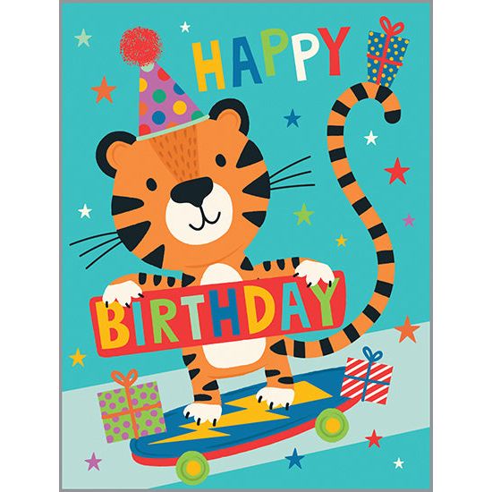 Birthday card  - Skateboarding Tiger, Gina B Designs