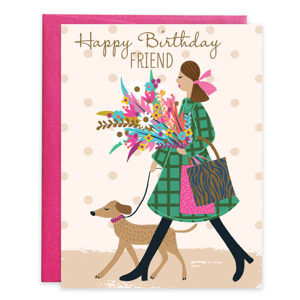 Friend Birthday card  - Friend Walking Dog