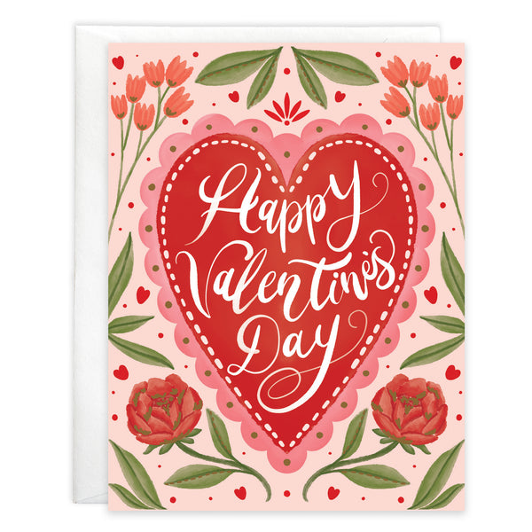 Valentine card - Scallop Heart/Flowers