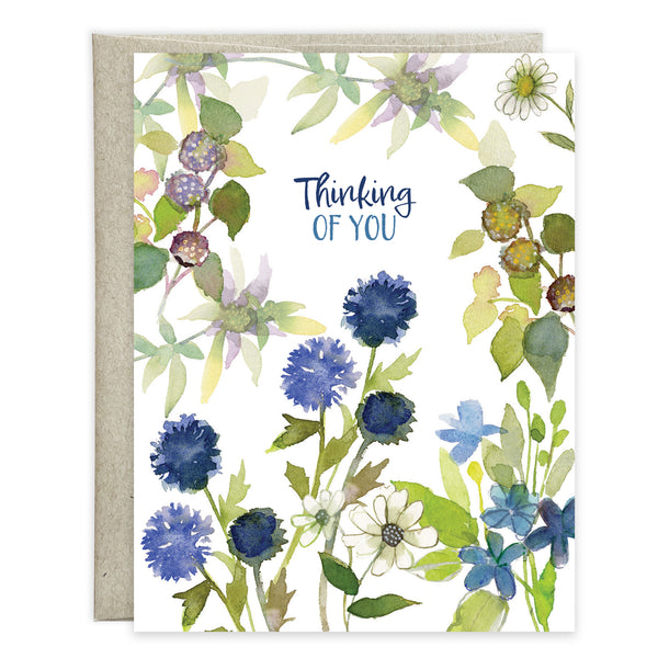 Thinking of You card  - Blue Button Flowers