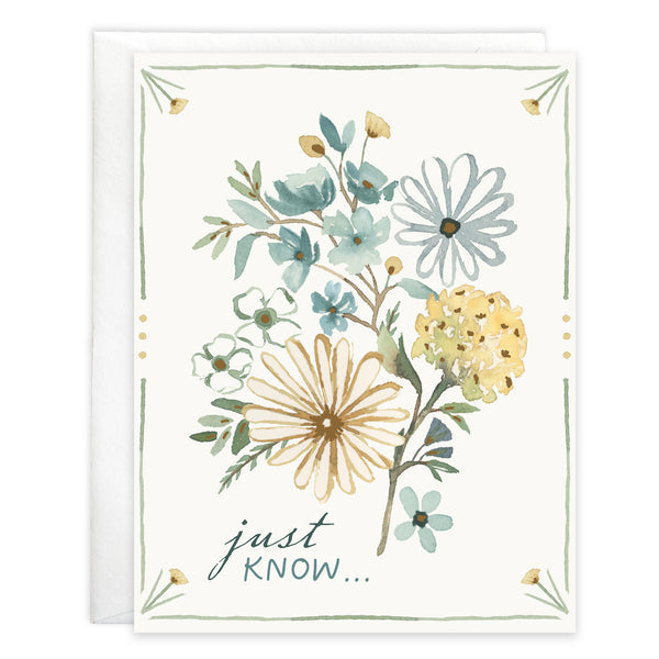 Thinking of You card  - Blue and Gold Flowers