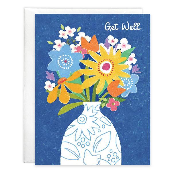 Get Well card  - Vase on Blue