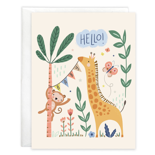 Baby card  - Giraffe and Monkey