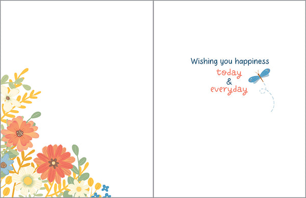 Birthday card  - Dragonfly and Flowers