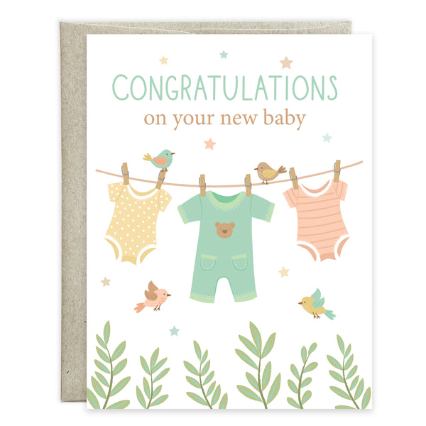 Baby card  - Clothesline & Birds