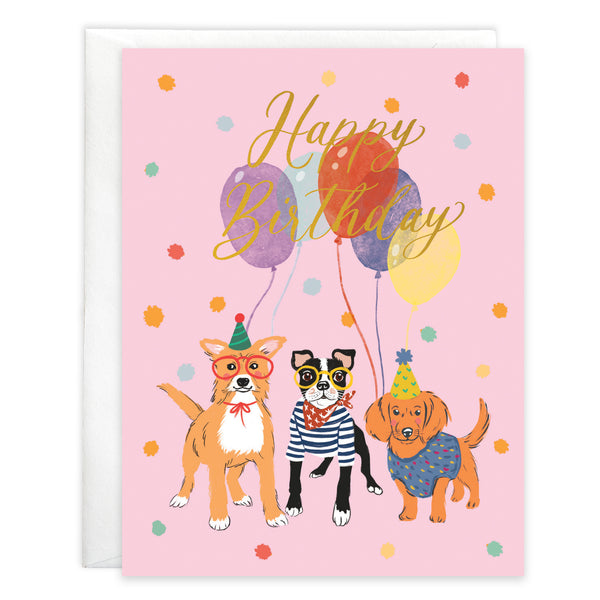 Birthday card  - 3 Dogs & Balloons