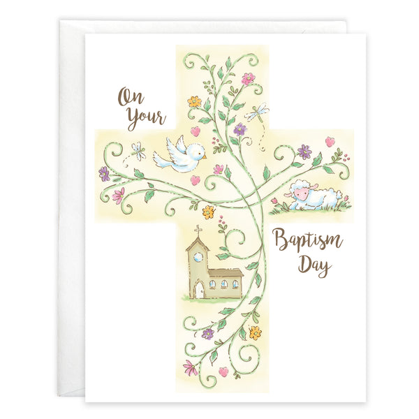 {with scripture} Religious Card - Baptism Cross