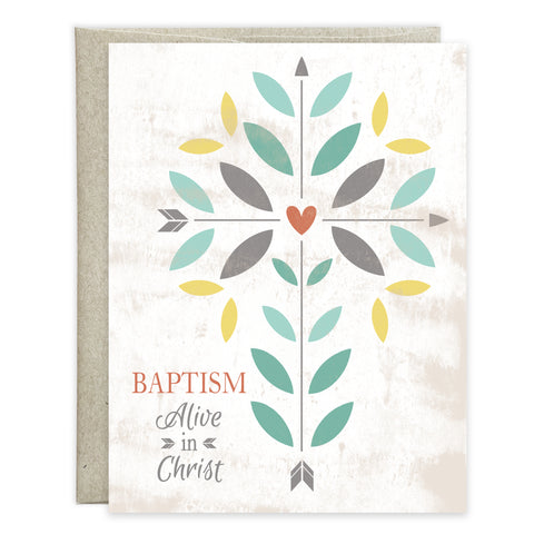{with scripture} Baptism Card - Vines & Hearts Cross