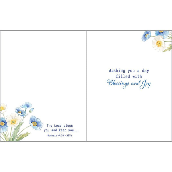 {with scripture} Birthday Card - Blue Flowers in China Vase, Gina B Designs