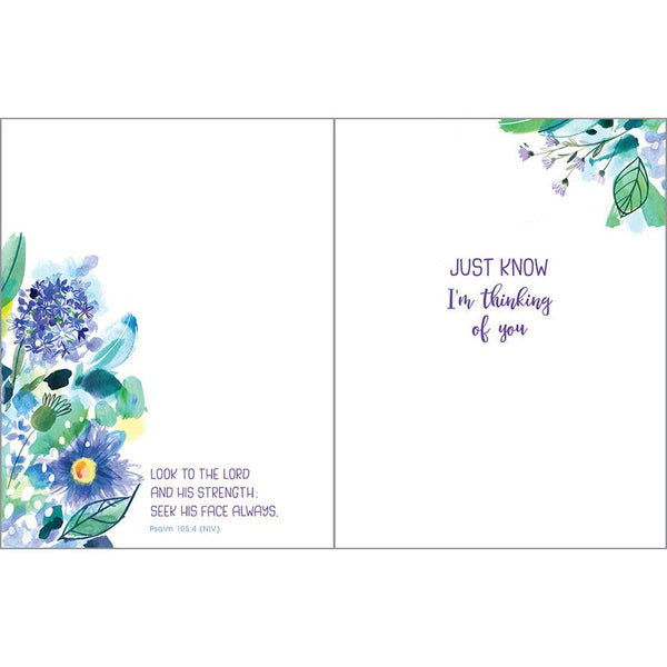 {with scripture} Thinking of You card - Blue/Purple Flowers, Gina B Designs