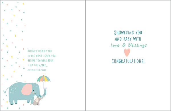 {with scripture} Baby Card - Elephant on Rainbow