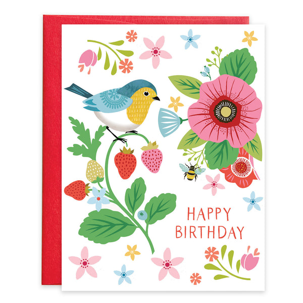 {with scripture} Birthday Card - Bird and Strawberries
