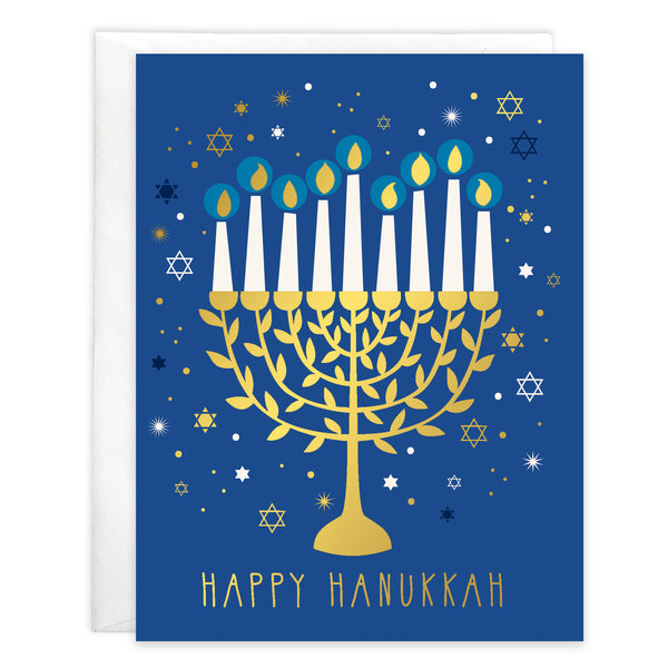 Hanukkah card - Gold Menorah