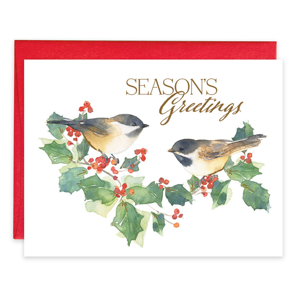Christmas card - Holly Chickadee