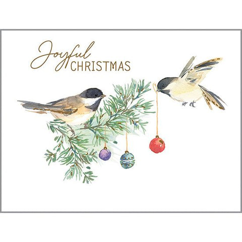 Christmas card - Chickadee and Ornaments, Gina B Designs