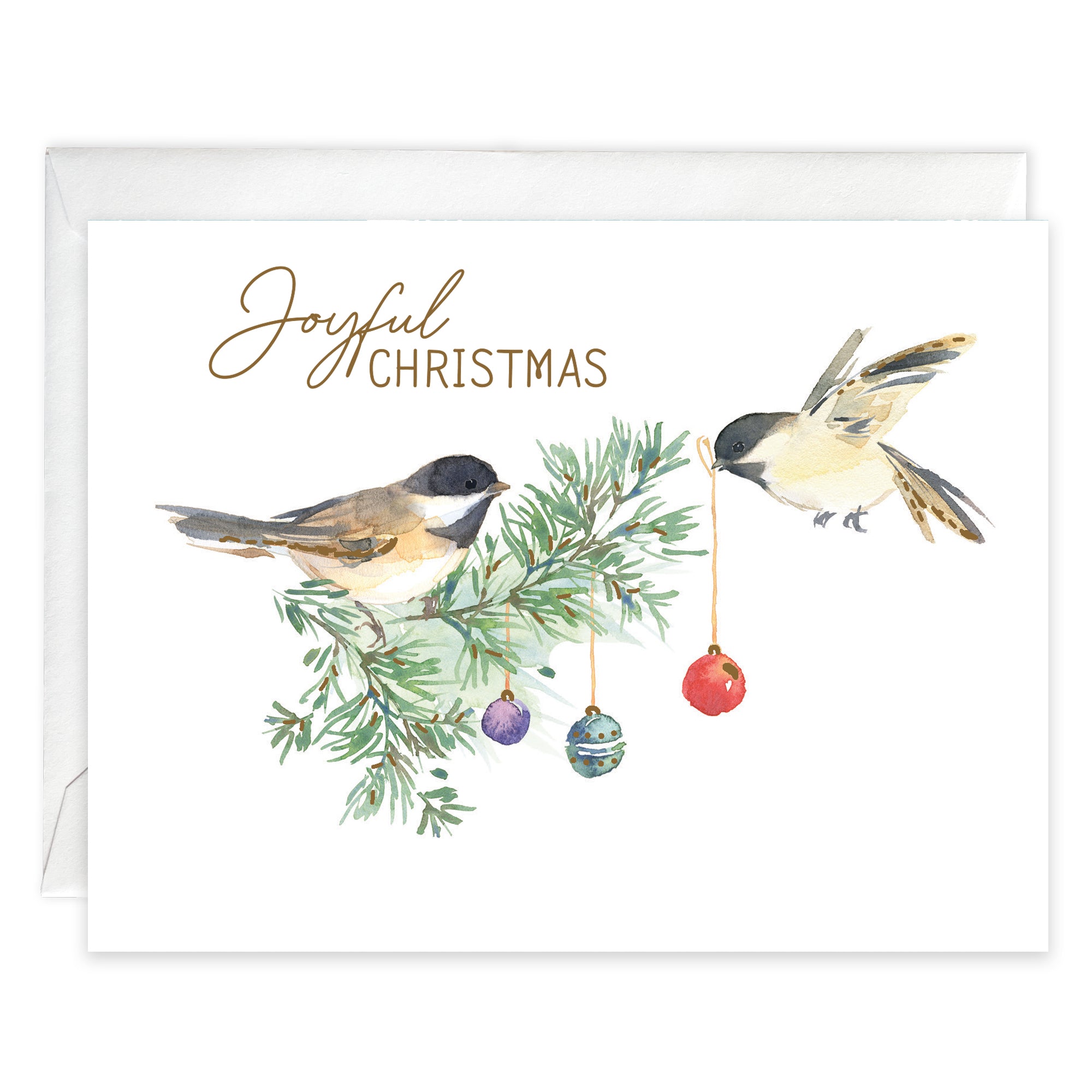 Christmas card - Chickadee and Ornaments