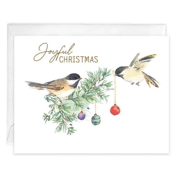 Christmas card - Chickadee and Ornaments