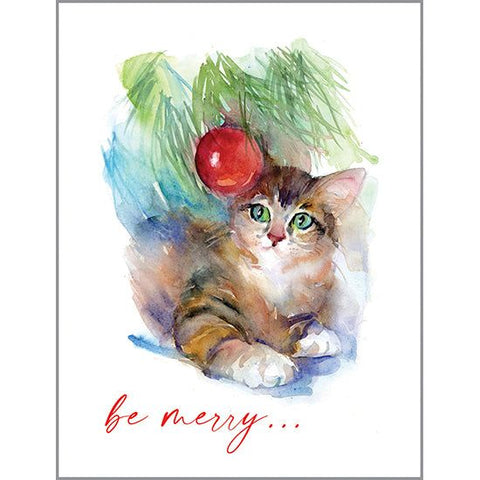 Christmas card - Kitten Under Tree, Gina B Designs