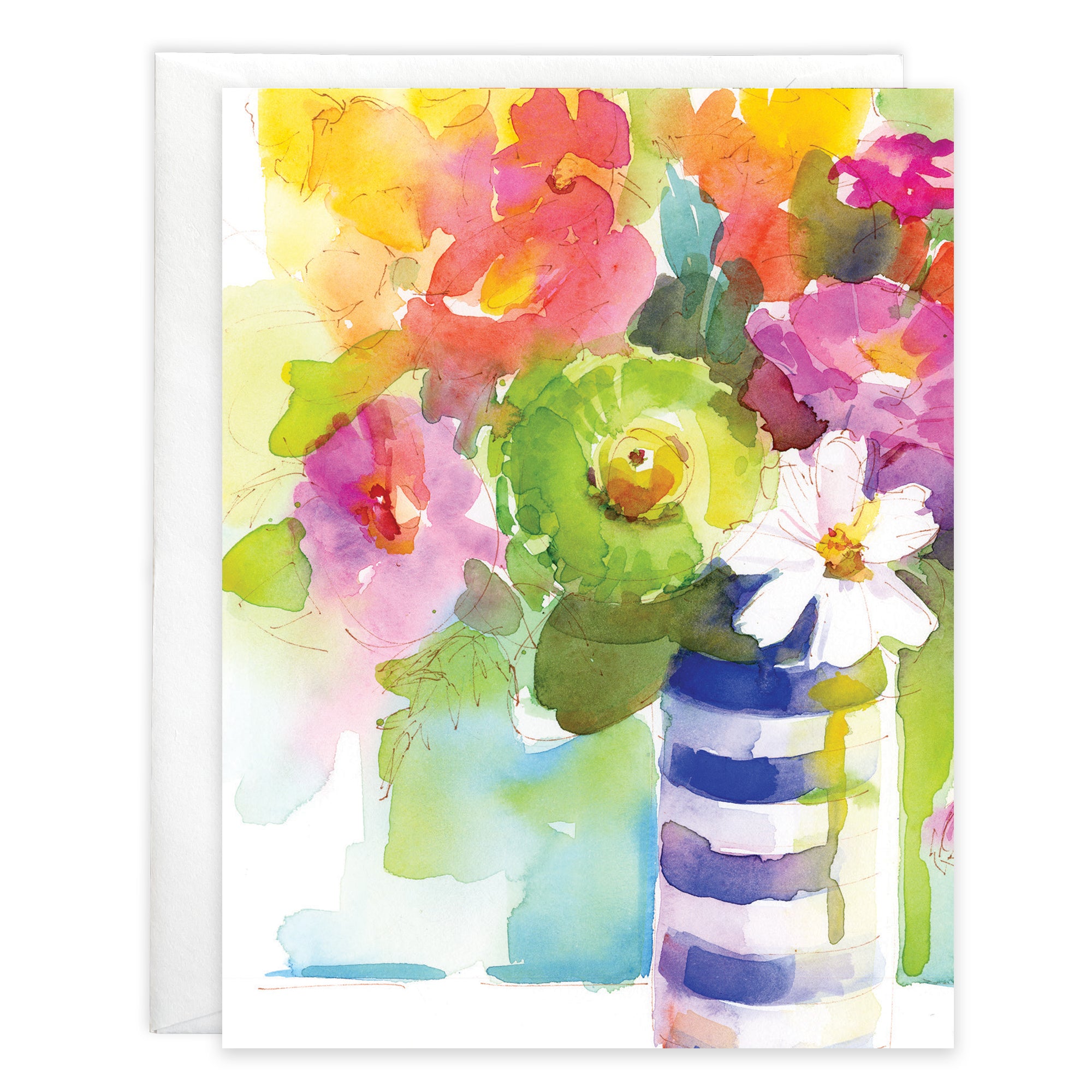 Blank Note Card  - Striped Flower Vase