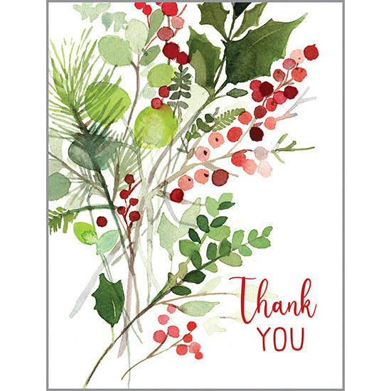 Blank Thank You Note Card  - Holiday Greens, Gina B Designs