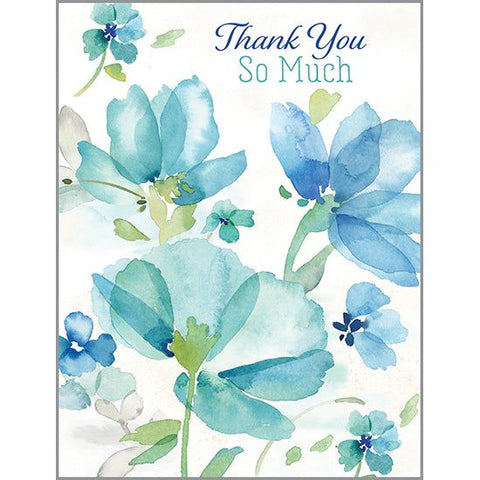 Blank Thank You Note Card - Blue Poppies