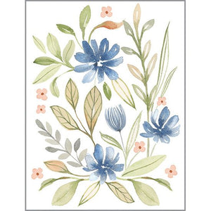 Blank Note Card  - Simple Blue Flowers, Gina B Designs