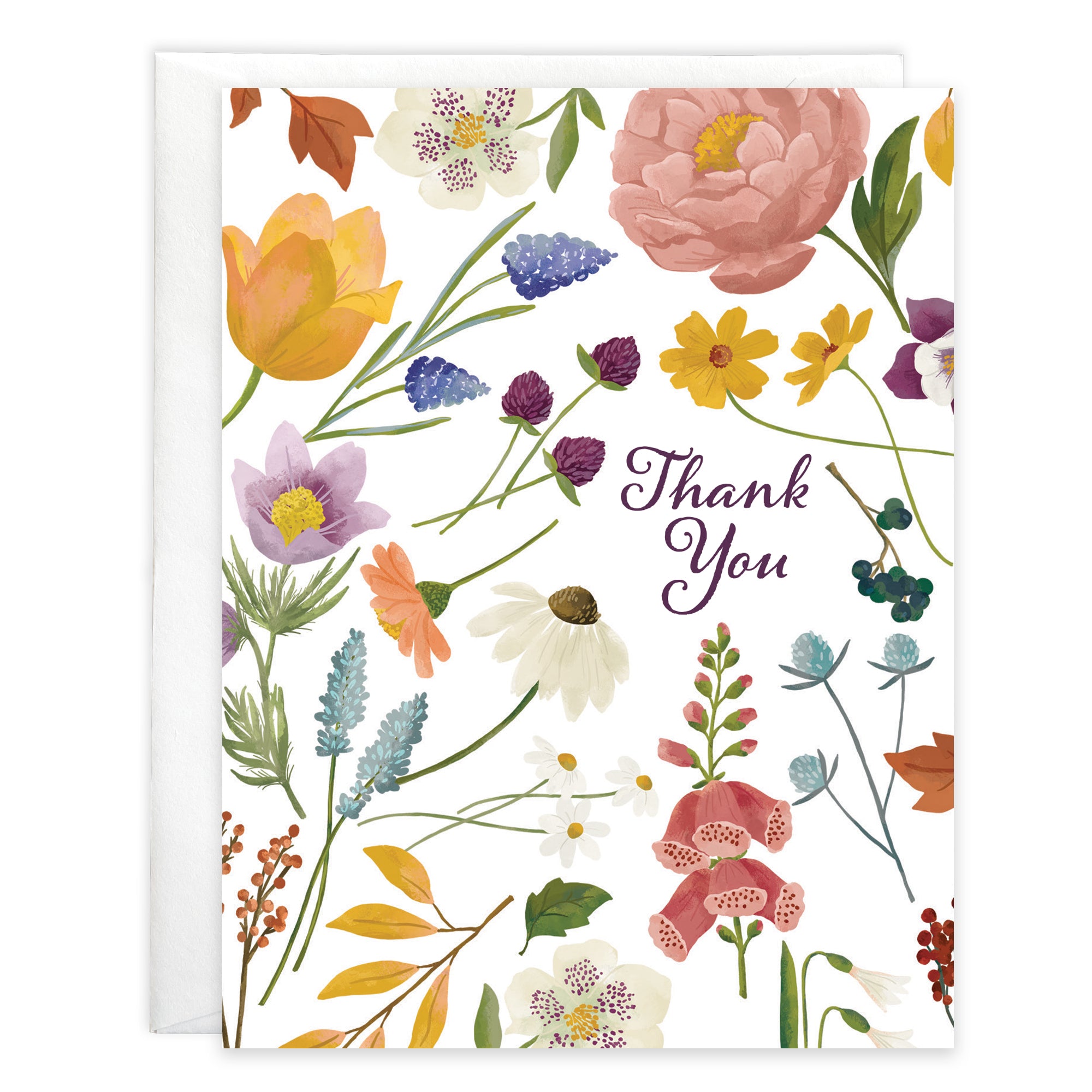 Blank Thank You Note Card  - Garden Flowers
