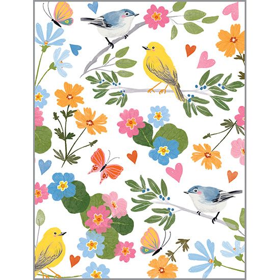 Blank Note Card  - Songbirds & Flowers, Gina B Designs