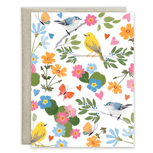 Blank Note Card  - Songbirds & Flowers