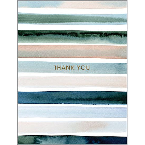 Blank Note Card  - Thank You Soft Blue Stripes, Gina B Designs