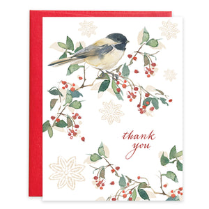 Blank Note Card  - Chickadee/Berries