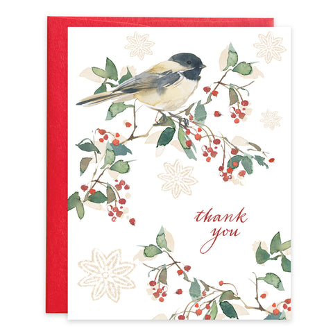 Blank Note Card  - Chickadee/Berries