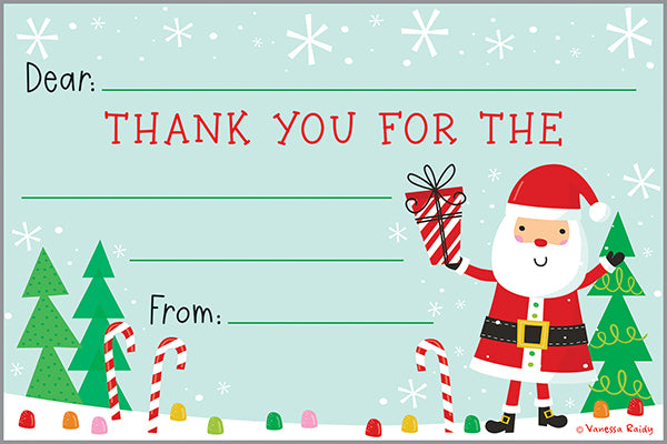 Holiday Kids Thank You Postcards - Candy Cane Santa