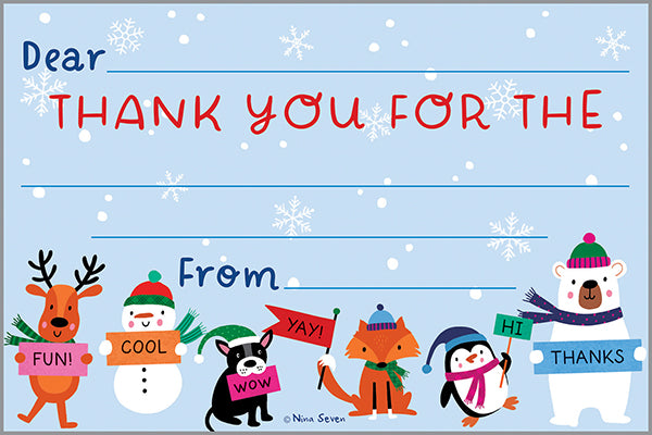 Holiday Kids Thank You Postcards - Winter Friends